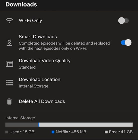 Netflix Download settings