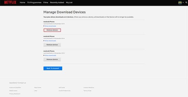 Netflix manage Download device